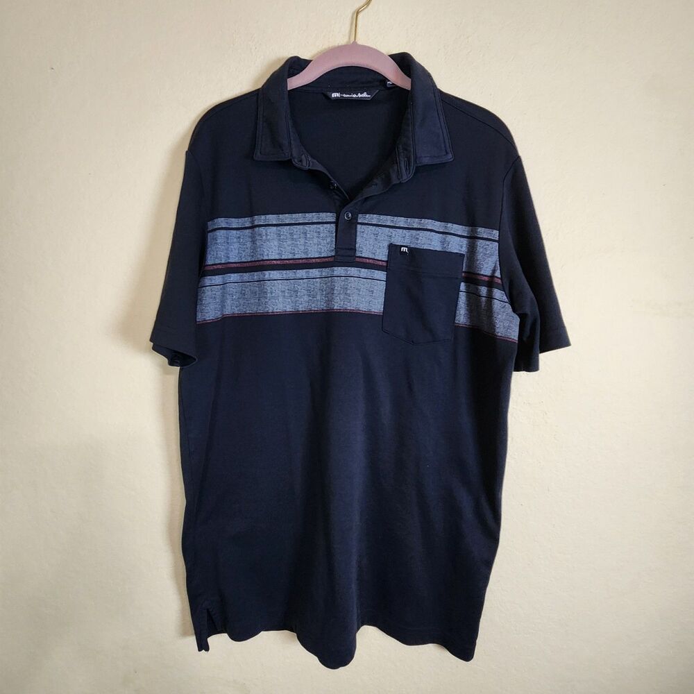 Travis Mathew Polo Shirt Mens Large Blue Red Striped Golf colr block Performance
